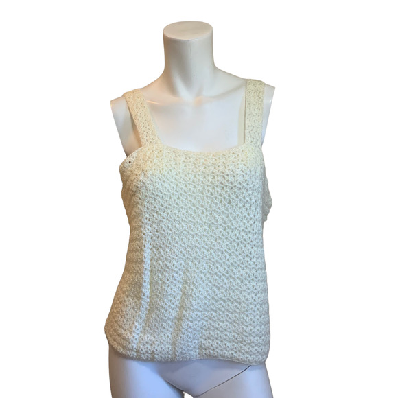 Hand Knit/Crochet Cream Sweater Tank Top sz S/M - Picture 1 of 6